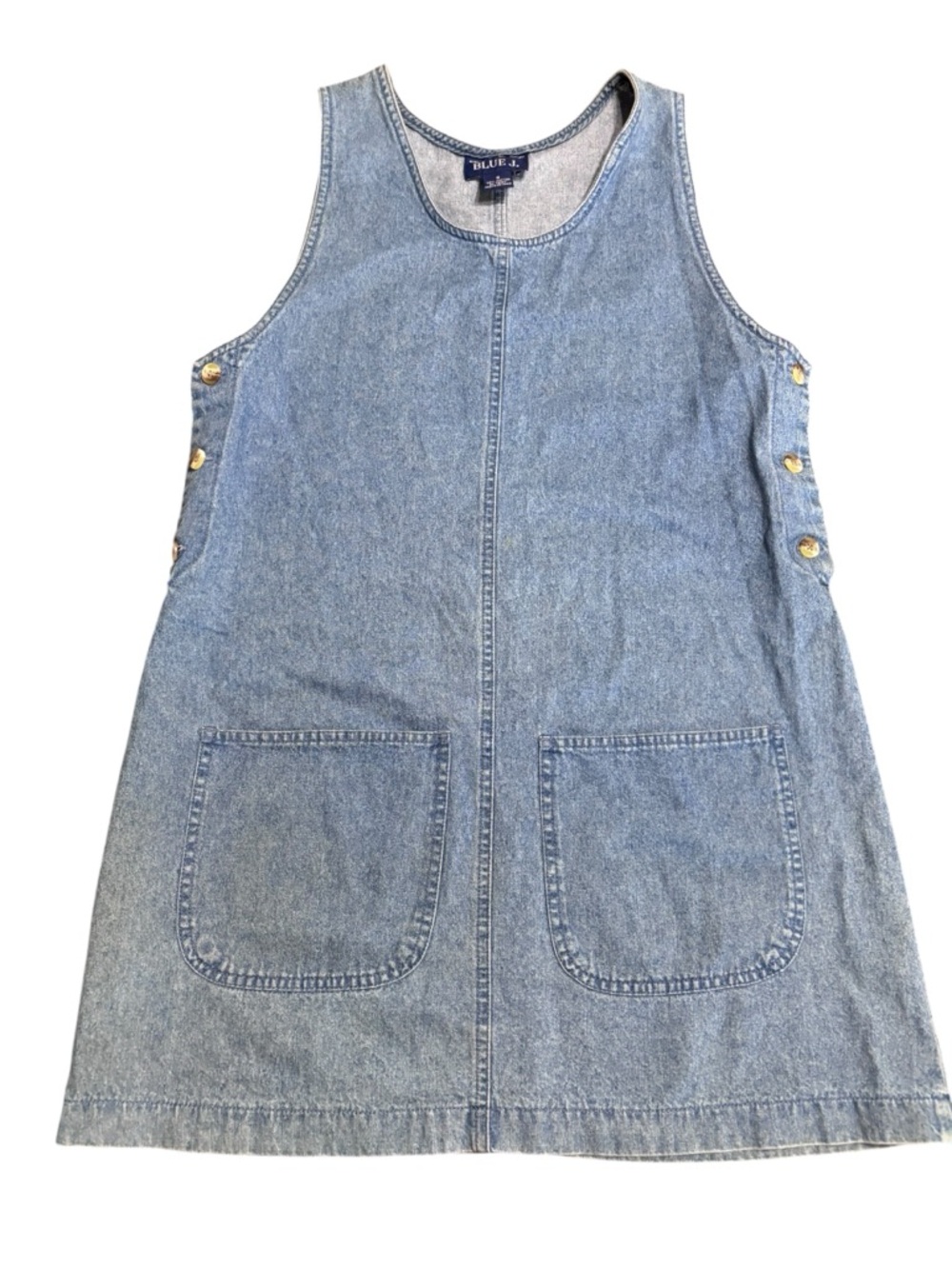 Blue J Denim Jumper Dress Womens Vintage 90s Button Side Pinafore Mini Dress S